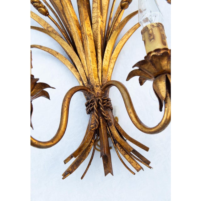 Italian Gilt Metal Wall Sconces with Leaves and Ears of Wheat, 1960s-1970s, Set of 2 For Sale - Image 4 of 11