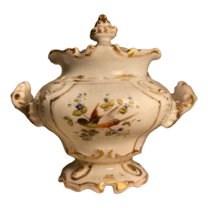 Antique French Baroque 24k Gold Hand Painted Footed Sugar Bowl