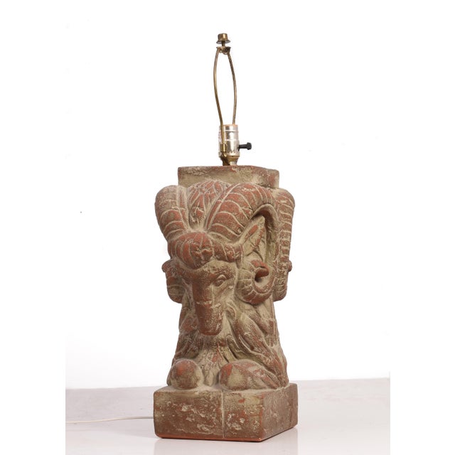 Ceramic Bon Art 1990s Rams Ibis Ceramic Plaster Table Lamp Hollywood Regency Art Deco Chapman Mario Buatta For Sale - Image 7 of 16