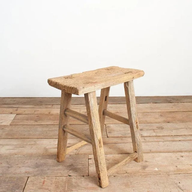 Brown Large Antique Rustic Elm Stool or Side Table For Sale - Image 8 of 8