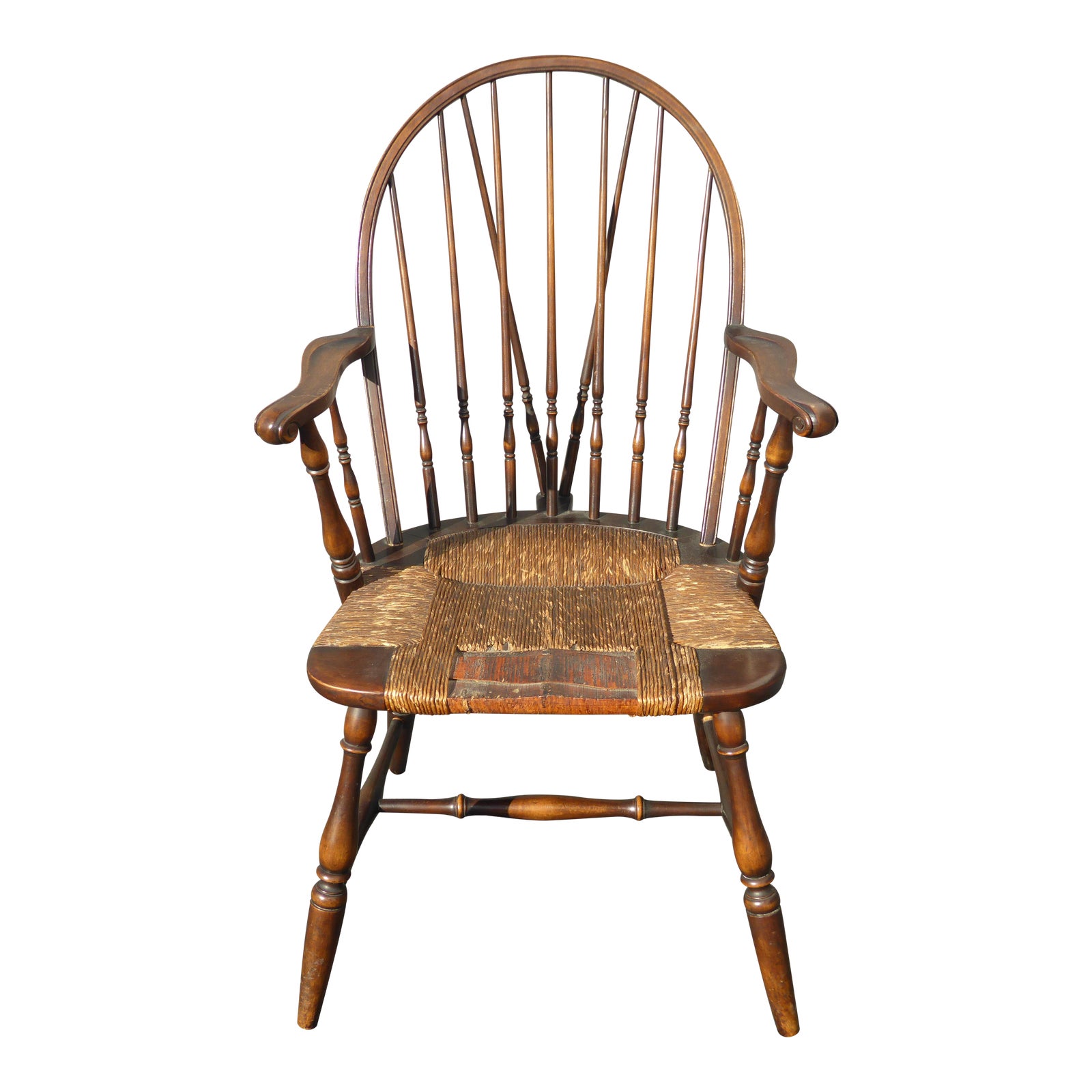 B&S Co. Solid Wood Rush Seat Rustic Windsor Arm Chair ...