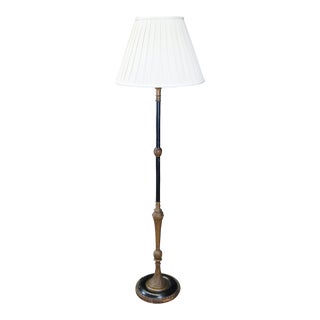 Mid-Century French Empire Ebonized Gold Gilt 2 Light Library Floor Lamp For Sale