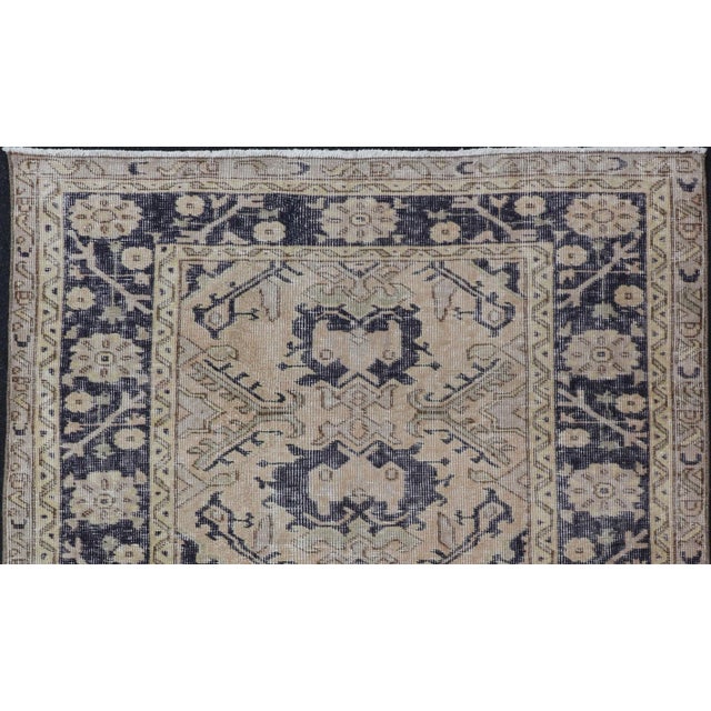 Vintage Turkish Oushak Rug With Beige and Navy Blue Accents 3'9 X 5'6 For Sale In Atlanta - Image 6 of 11