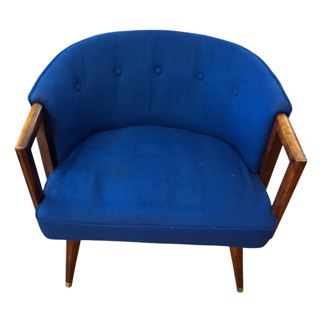 Bright Blue Mid Century Lounge Chair For Sale