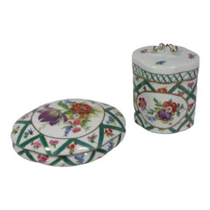 1970s Elios H&f Hand Painted Porcelain Boxes Made in Italy, Set of 2