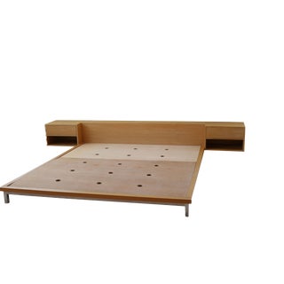 Minimalist Cal-King Platform Bed With Floating Side Tables For Sale