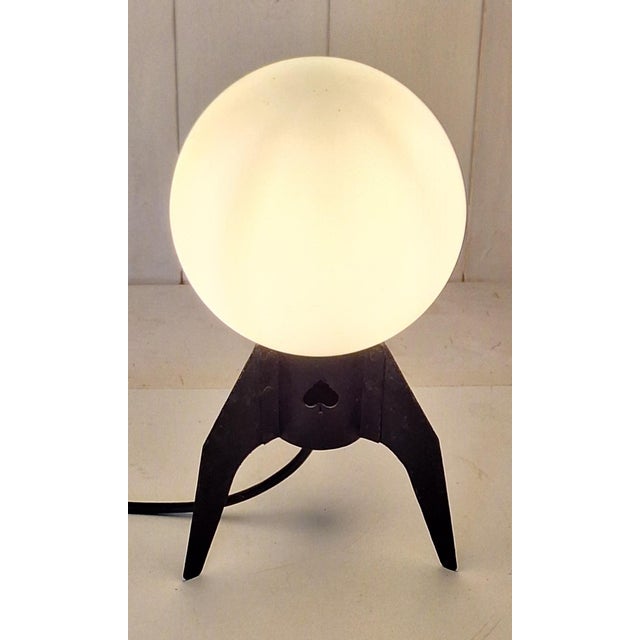 Mid-Century Table Lamp with a Black Iron Tripod Base and a White Opal Glass Shade, 1960s For Sale - Image 4 of 8