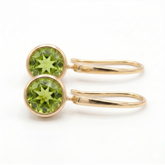 Not Yet Made - Made To Order Natural Peridot Drop Earrings - Gemstone Dangle Earrings, Minimalist Bezel Birthstone Jewelry - A Pair For Sale - Image 5 of 5