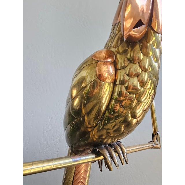 1970s Sergio Bustamante Style Brass and Copper Parrot on Stand For Sale - Image 11 of 12