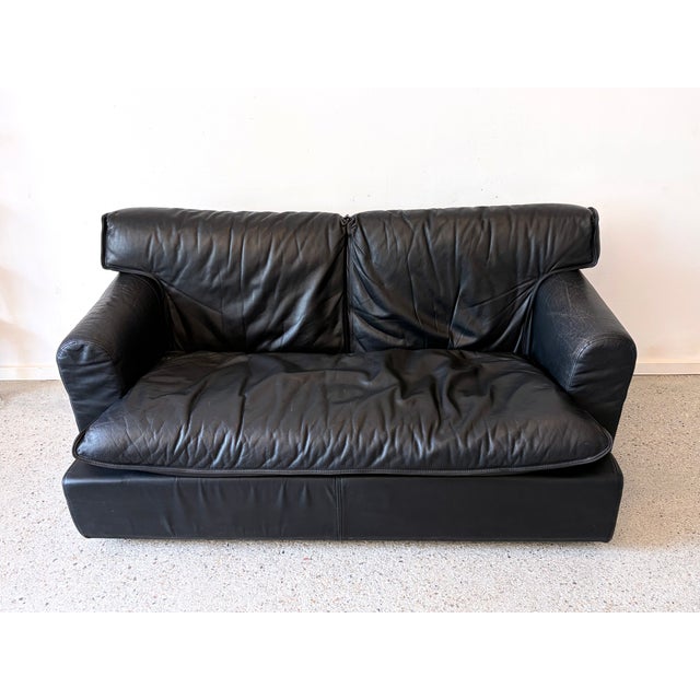 Postmodern Black Leather Two-Seater Sofa by Arcon Italia, Italy, 1980s For Sale - Image 3 of 15