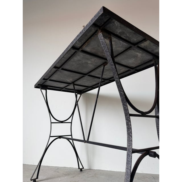 Vintage Spanish Mediterranean Style Wrought Iron & Ceramic Tile Outdoor Patio Table For Sale - Image 12 of 12