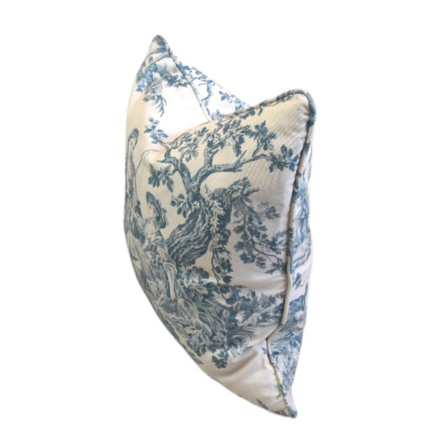 French Blue Countryside Pastoral Toile Feather/Down Double Sided Pillow For Sale - Image 4 of 7