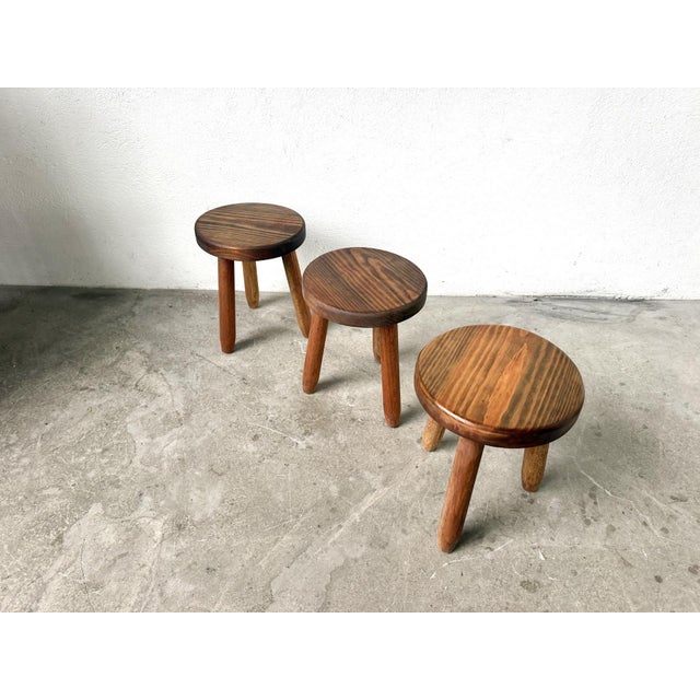 Vintage Tripod Stools in Beech, 1960s, Set of 3 For Sale - Image 10 of 10