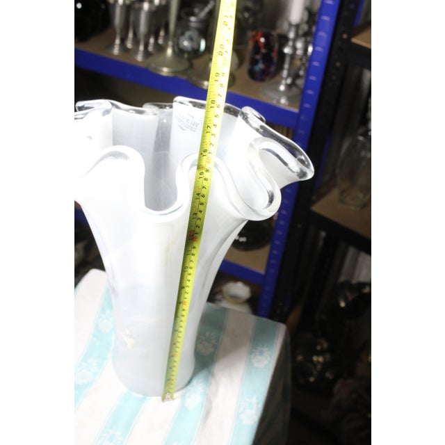 Commanding in scale and elegant in form, this 16-inch Italian art glass vase is a stunning example of the "Fazzoletto" or...