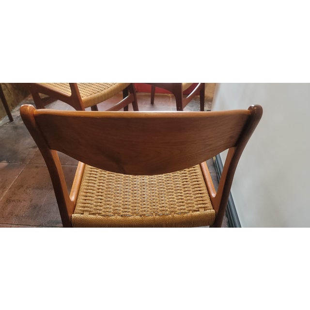 Mid Century Danish Teak Cord Seats Set 6 Chairs For Sale - Image 9 of 9