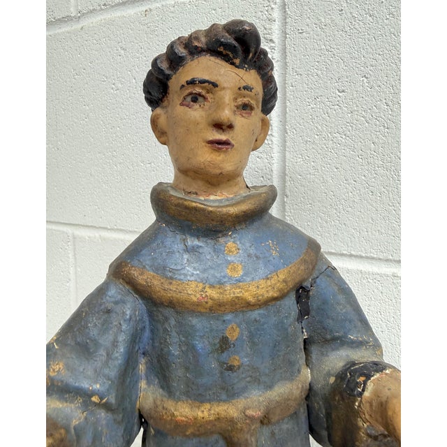 Large 1600's Antique Hand Carved Polychromed Santos St. Francis Sculpture Statue For Sale - Image 11 of 16