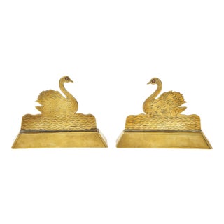 Pair of Brass Swan Bookends For Sale