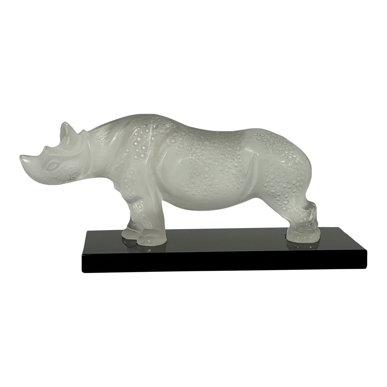 Lalique Frosted Crystal Rhinoceros Figurine Chairish