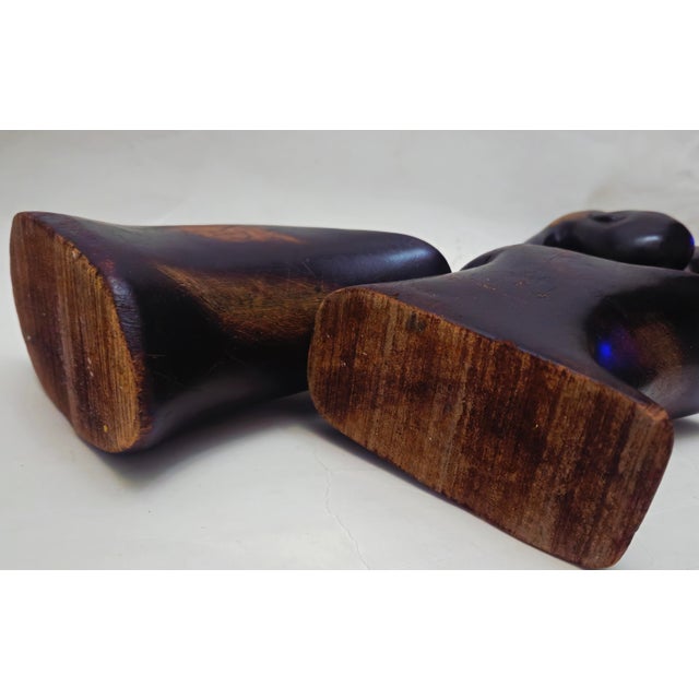 Mid 20th Century African Carved Wood Modernist Sculpture Male and Female Busts - A Pair For Sale - Image 15 of 18