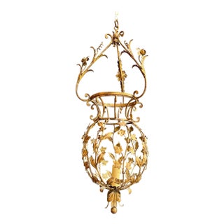 1940s Large gilded metal lantern with foliage decorations by Signe Palladio for Maison Baguès For Sale