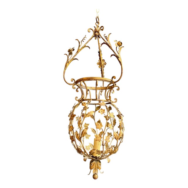 1940s Large gilded metal lantern with foliage decorations by Signe Palladio for Maison Baguès For Sale