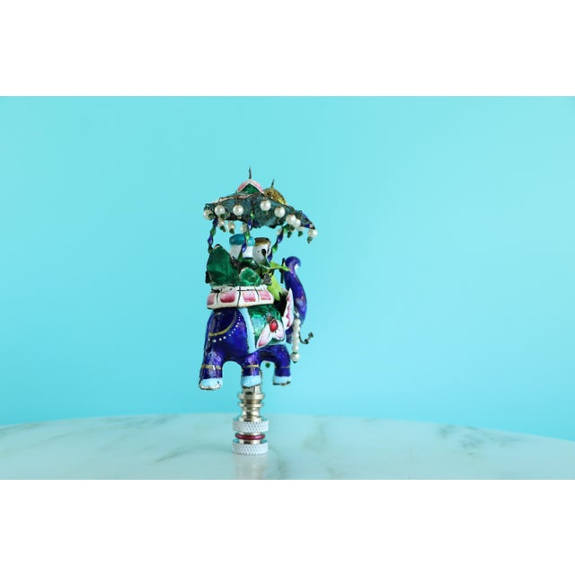 Indian Meenakari Enameled Silver Elephant Lamp Finial For Sale - Image 4 of 11