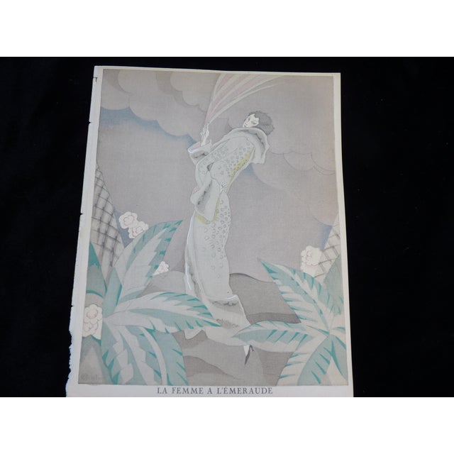 Art Deco 1923 Art Deco Pochoir "La Femme À l'Émeraude- Manteau en Tigre" by Charles Martin Gazette Du Bon Ton For Sale - Image 3 of 3
