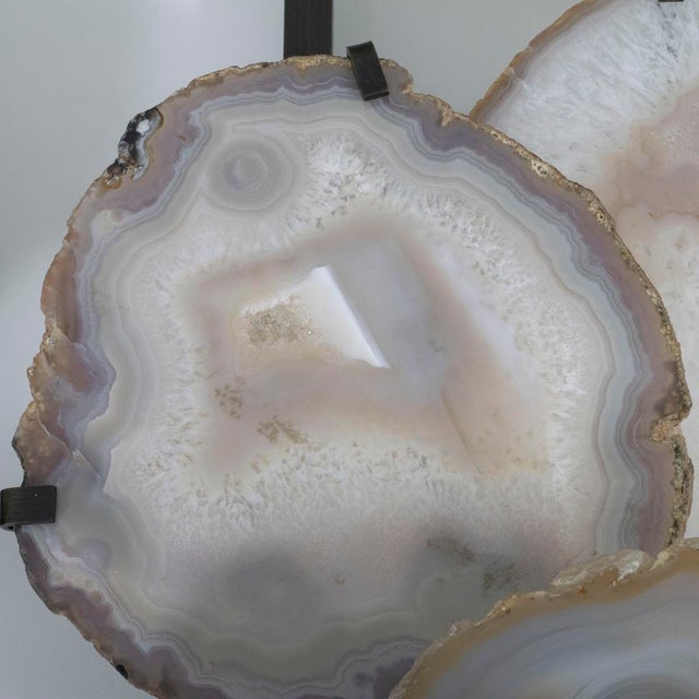 Stone Pair of Cut Agate Wall Sconces With Rectangular Fabric Shades For Sale - Image 7 of 15