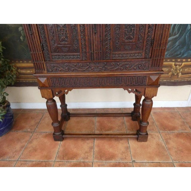 Antique English Country Oak Cupboard on Stand, 1730 For Sale - Image 14 of 18