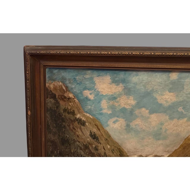 Antique Norwegian Seascape Village Oil Painting on Canvas H Lichtenberger This oil painting landscape is in the style of...