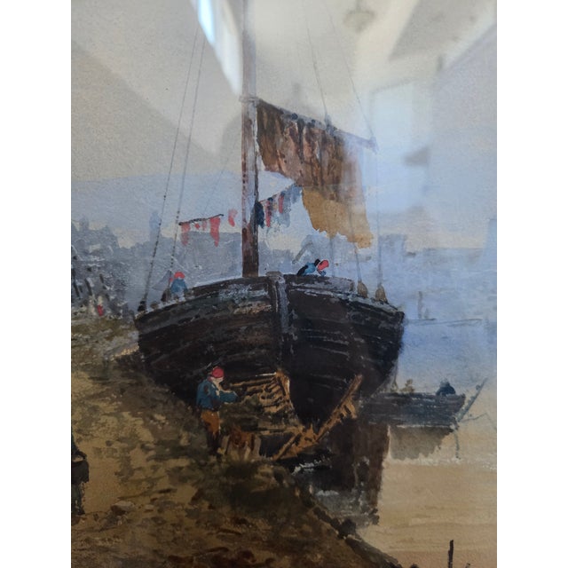 1910s Antique 1917 Thomas J. Caparn (B..1834-1939) Watercolor on Paper Harbor Scene Painting For Sale - Image 5 of 9