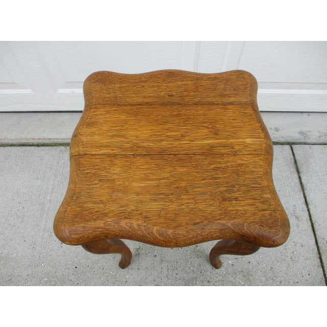 Brown Square Antique Tiger Oak Plant Stand Low Side Table For Sale - Image 8 of 11