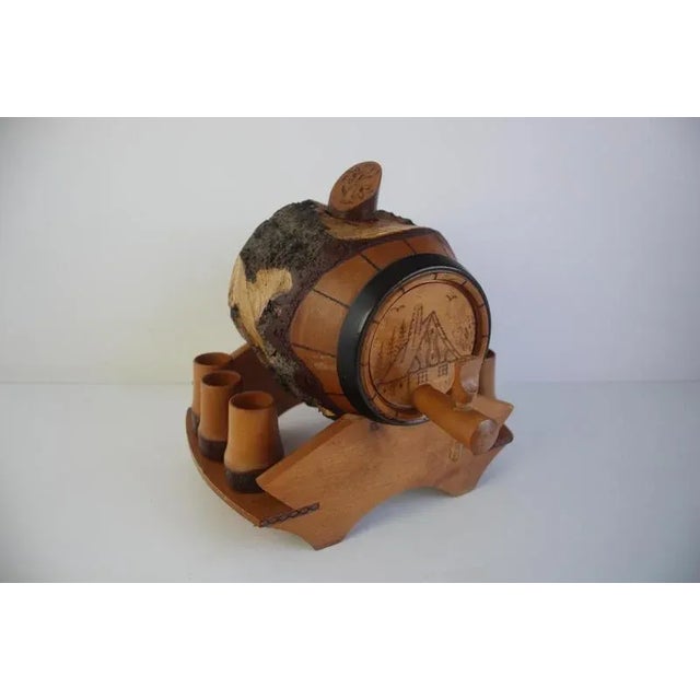 Vintage Hand Carved Wooden Barrel and Goblets, 1950s For Sale - Image 3 of 12