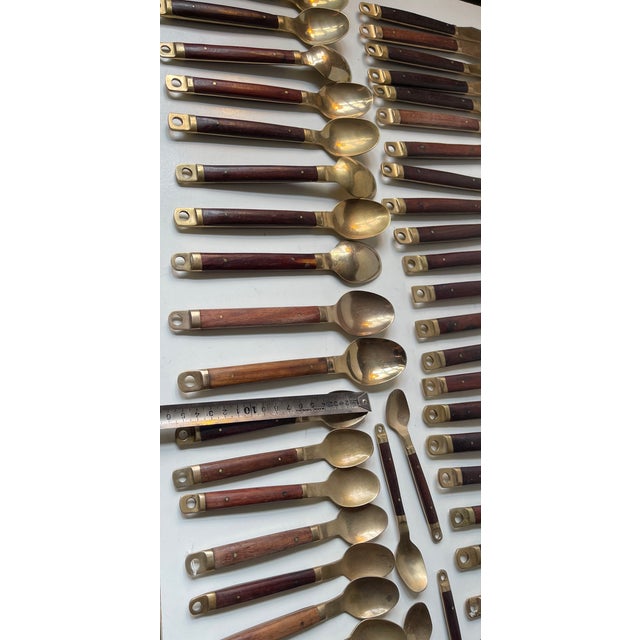 Modern Danish Brass and Teak Cutlery from Carl Cohr, 1960s, Set of 48 For Sale - Image 11 of 13