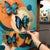Abstract Kaleidoscope #2 by Lindsey Kustusch | Oil on Wood Panel Butterflies on colored circles For Sale - Image 3 of 5