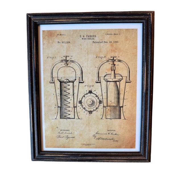 Set of 4 Vintage-Style Wine Patent Reproduction Prints in Dark Wood Frames – Industrial Bar Decor For Sale - Image 4 of 8