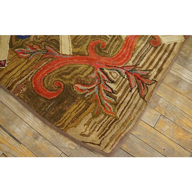1870s Brown Diamond Folk Art Antique American Hooked Rug 5'0" X 7'3" Woven Wool Carpet For Sale - Image 9 of 9