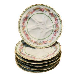 Rare Antique Limoges Oyster Plates With 5 Holes, Early 19th Century- Set of 6