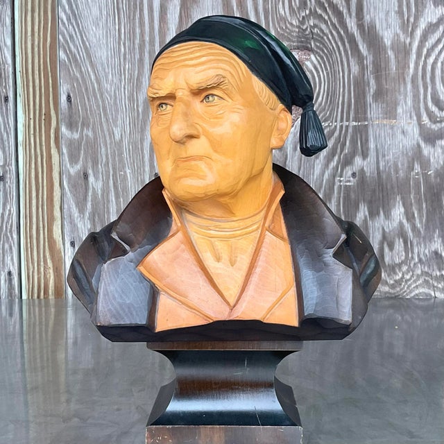 Vintage Boho Carved Atwood Bust Of Man captures the essence of American craftsmanship and artistic expression. With...