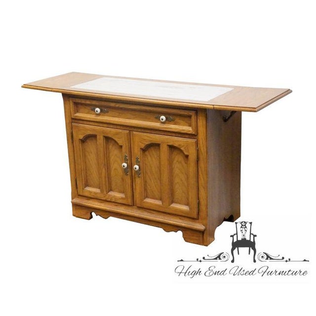 Thomasville Furniture Homecoming Collection Solid Oak Rustic Country Style 56" Drop Leaf Server Buffet W. Granite Top For Sale - Image 15 of 18