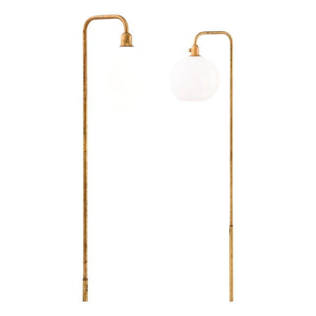 Floor Lamp in Brass and Opaline Glass, 1950s For Sale