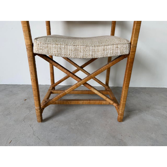 Wood Vintage Rattan Wrapped Director’s Style Armchair With Upholstered Seat For Sale - Image 7 of 12