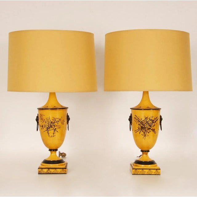 Vintage Italian Lamps Yellow Neoclassical With Lion Masks Louis XVI Traditional Table Lamps Tariff Free a Pair For Sale - Image 12 of 13
