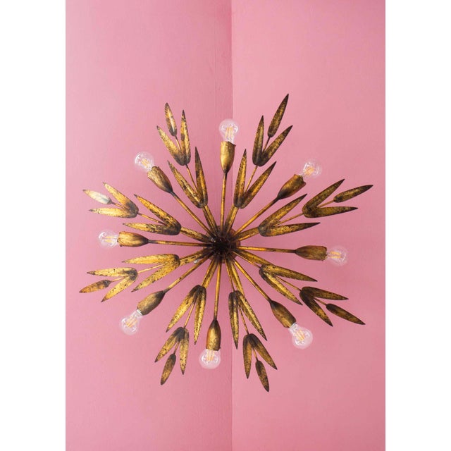 Large Spanish Sunburst Ceiling Fixture in Gilt Iron, 1950s For Sale - Image 6 of 8