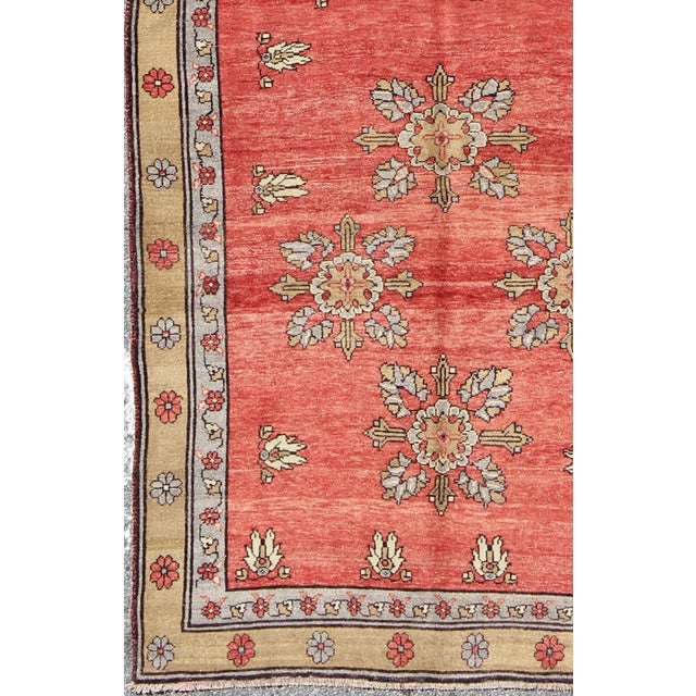 Vintage Turkish Oushak Carpet With Flowers in the Central Field and Borders 4'10" X 12'0 For Sale - Image 4 of 8