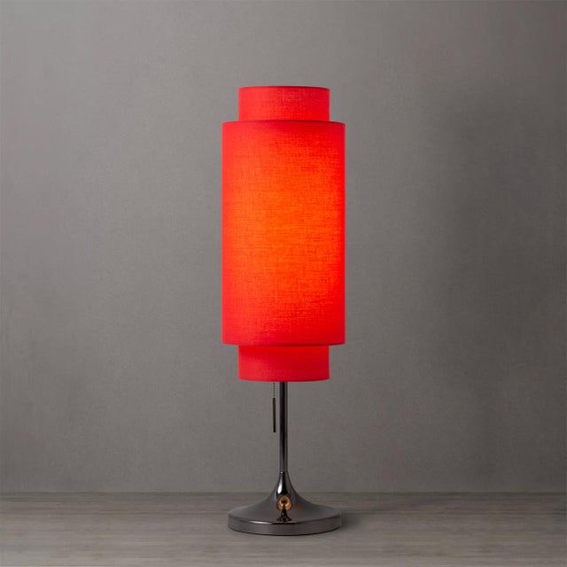 Not Yet Made - Made To Order Lollipop Table Lamp - Black Nickel, Crimson Red Linen Double Shade, on/Off Pull Chain For Sale - Image 5 of 15