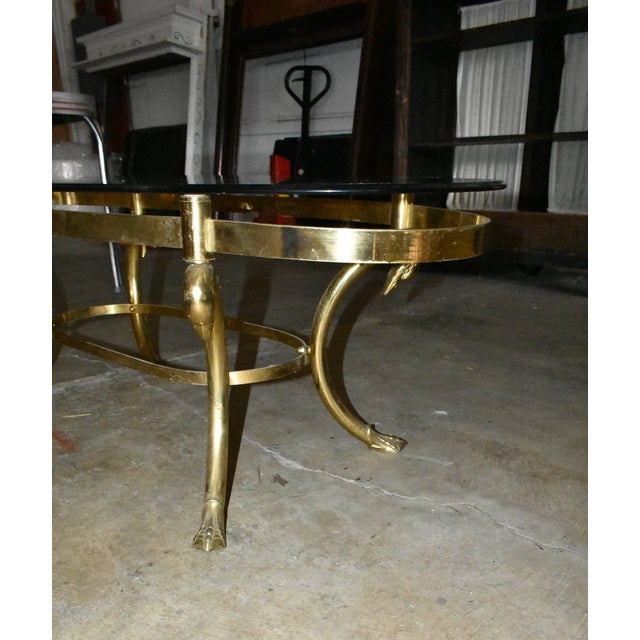 1960s Vintage Hollywood Regency Brass Swan Glass Coffee Table – Mid Century Oval For Sale - Image 6 of 10