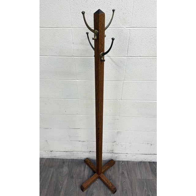Wood Antique Arts and Crafts Mission Quarter Sawn Oak Hall Tree Coat Rack For Sale - Image 7 of 7