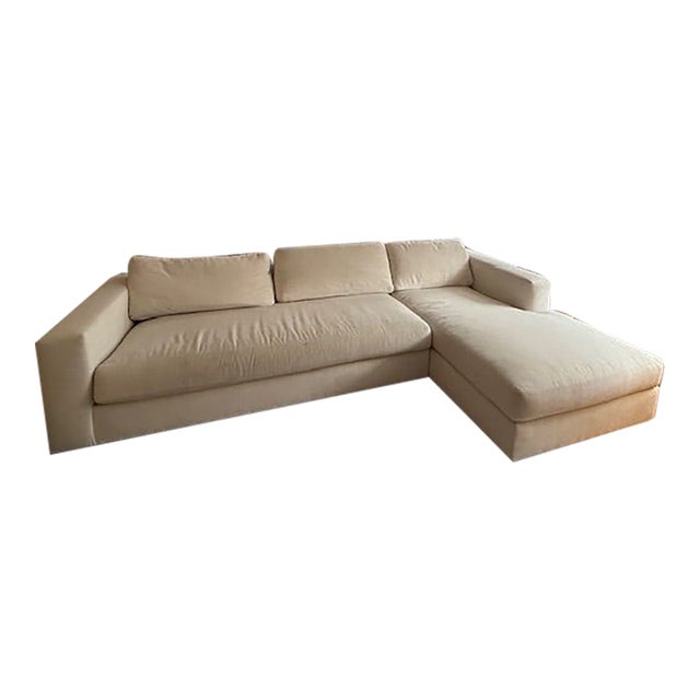Pottery Barn Ivory Couch With Chaise Lounge For Sale