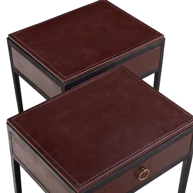 2000 - 2009 Pair of Contemporary Argentine Leather and Iron Nightstands in the Manner of Jean-Michel Frank For Sale - Image 5 of 5
